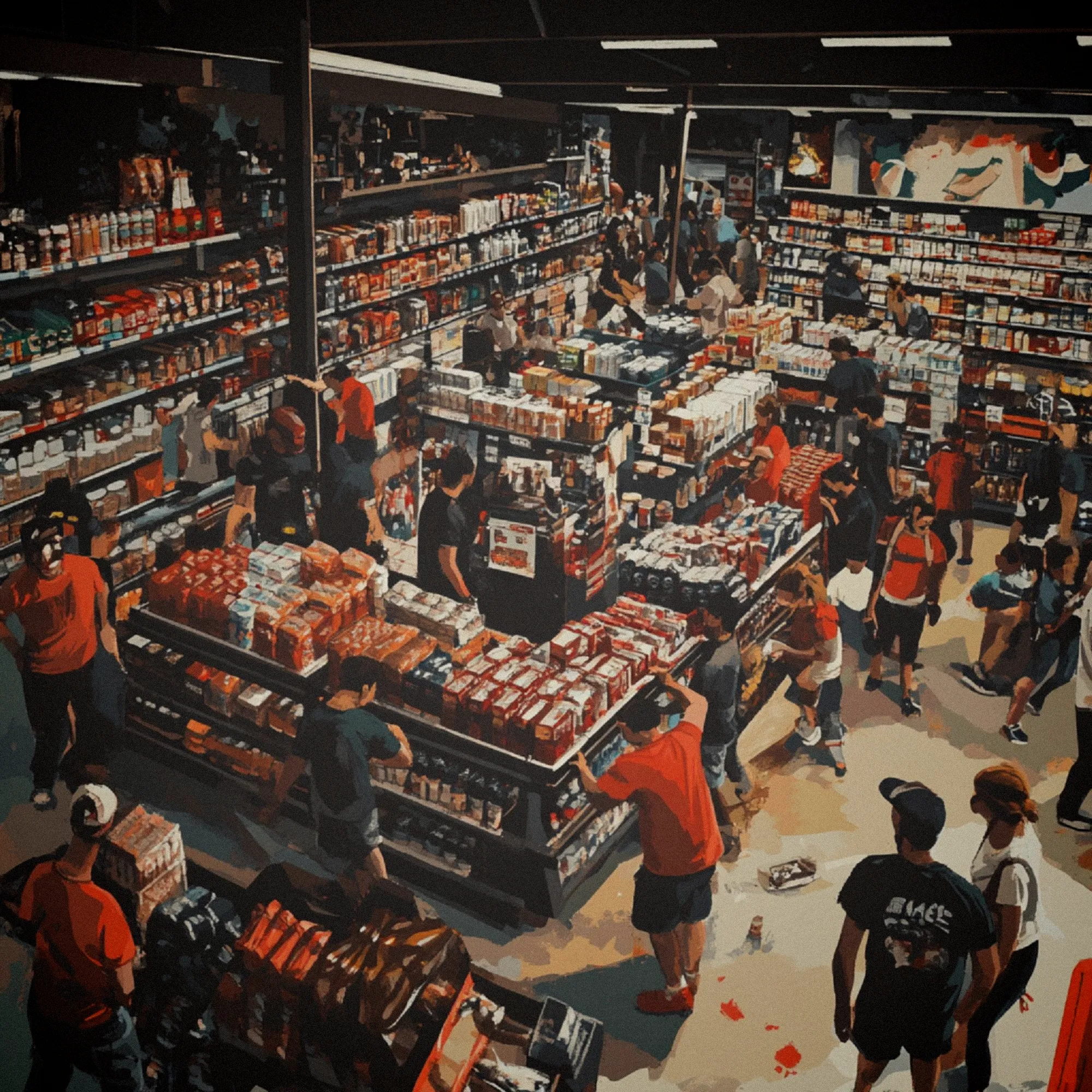Façade moderne d'un supermarché discount avec entrée vitrée et parking comblé de clients