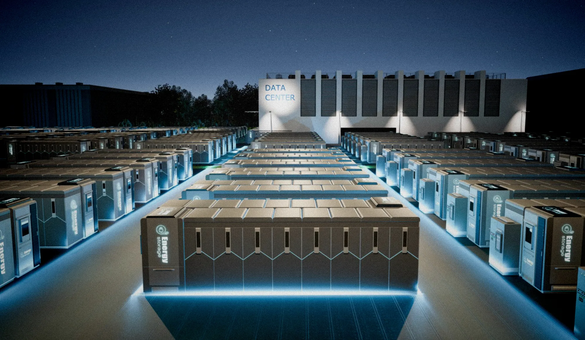 Usine de batteries de stockage d'énergie en fonctionnement avec techniciens en visite