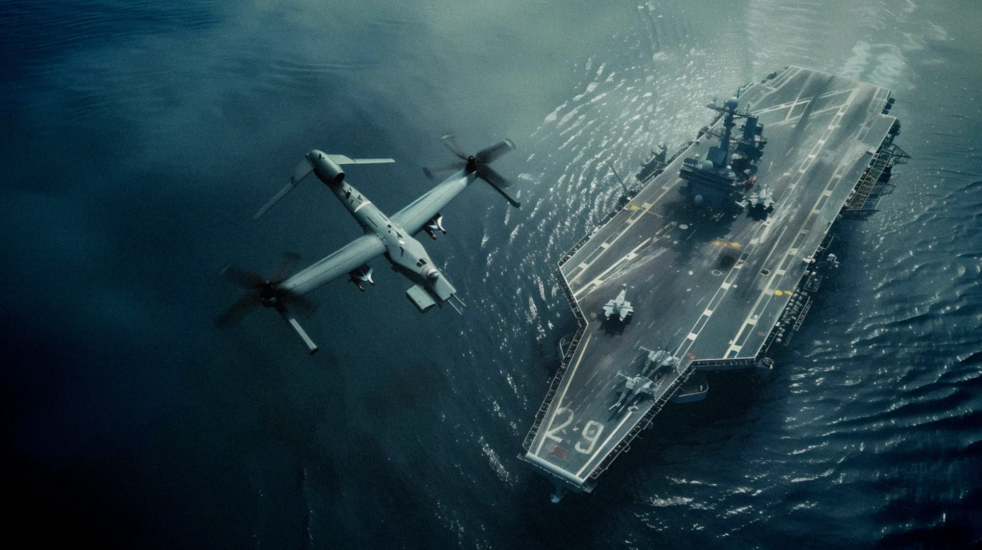 Un drone de surveillance maritime survole l'océan, équipé de capteurs anti-sous-marins sophistiqués