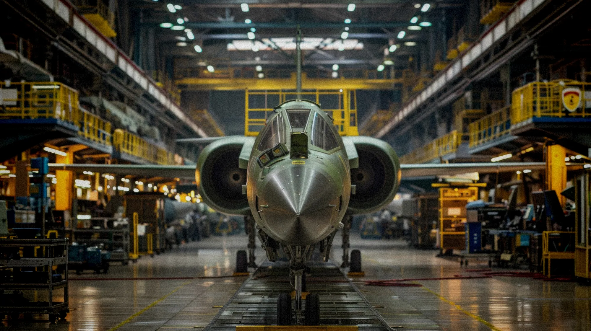 Usine de moteurs aéronautiques en pleine production avec techniciens supervisant l'assemblage des composants LEAP