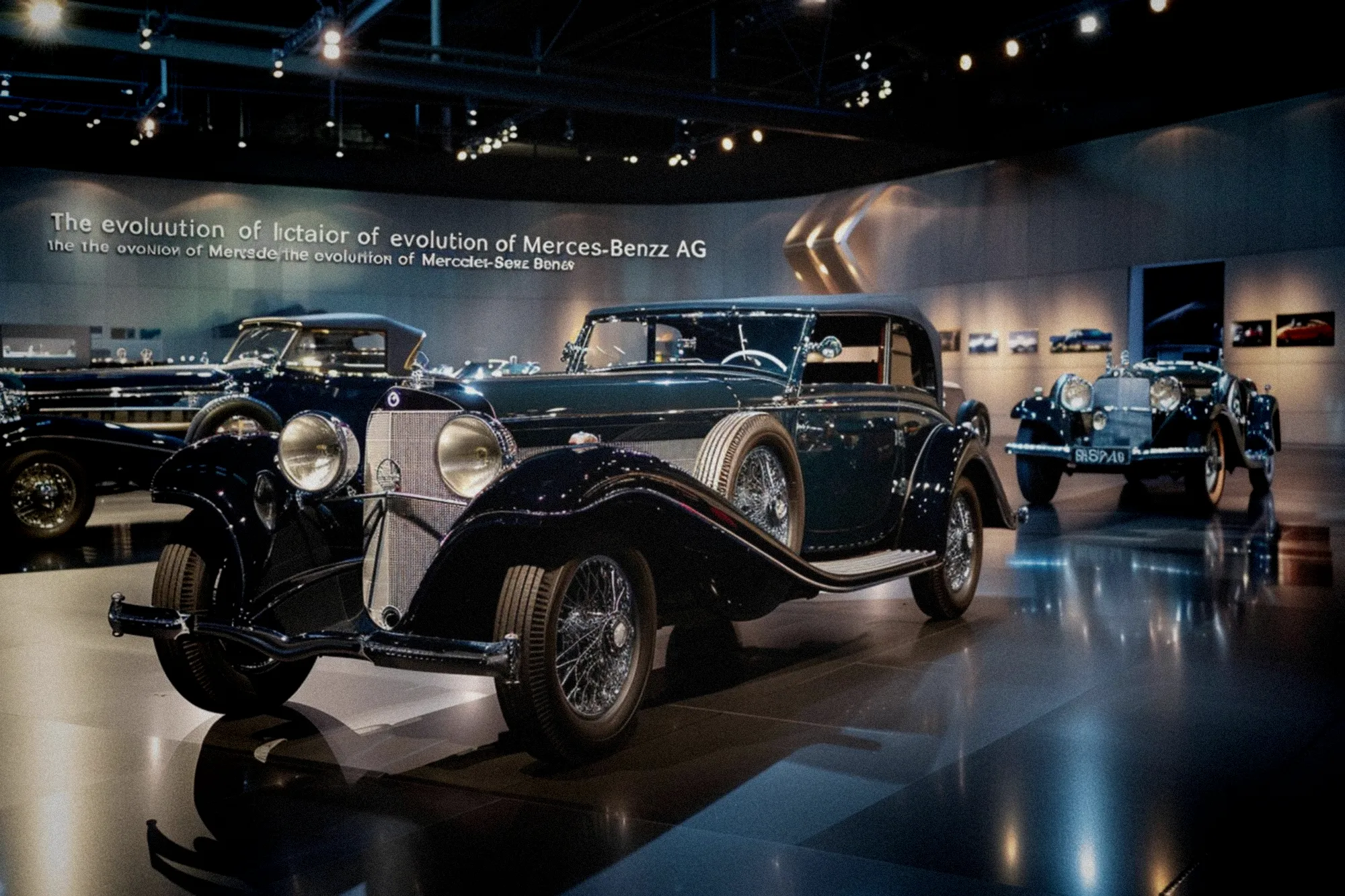 Pavillon automobile brillant avec visiteurs admirant voitures dernier modèle