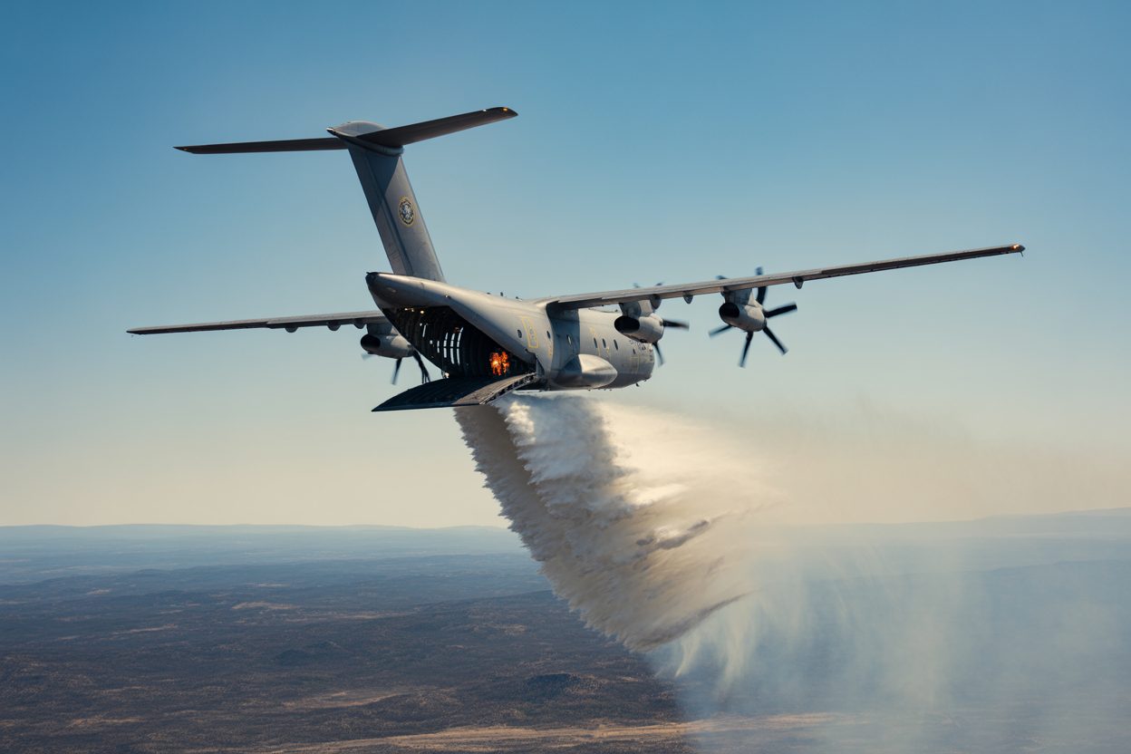 L'A400M d'Airbus devient bombardier d'eau : 20 000 litres largués en dix secondes, une première en France cet été L'A400M d'Airbus devient bombardier d'eau : 20 000 litres largués en dix secondes, une première en France cet été