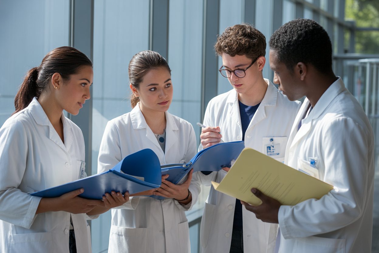 14,7% de postes d'internes en médecine supplémentaires pour les Hauts-de-France en 2026 Jeunes internes en médecine en discussion dans un couloir d'hôpital moderne