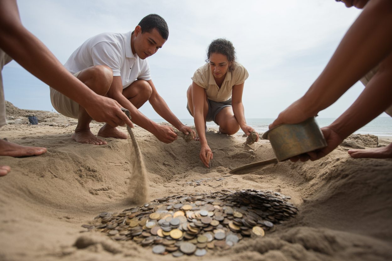 150 pièces sur la plage : les fouilles de Miquelon confirment la présence dorset il y a 1 000 ans Fouille archéologique sur une plage avec mise au jour de monnaies anciennes dans le sable