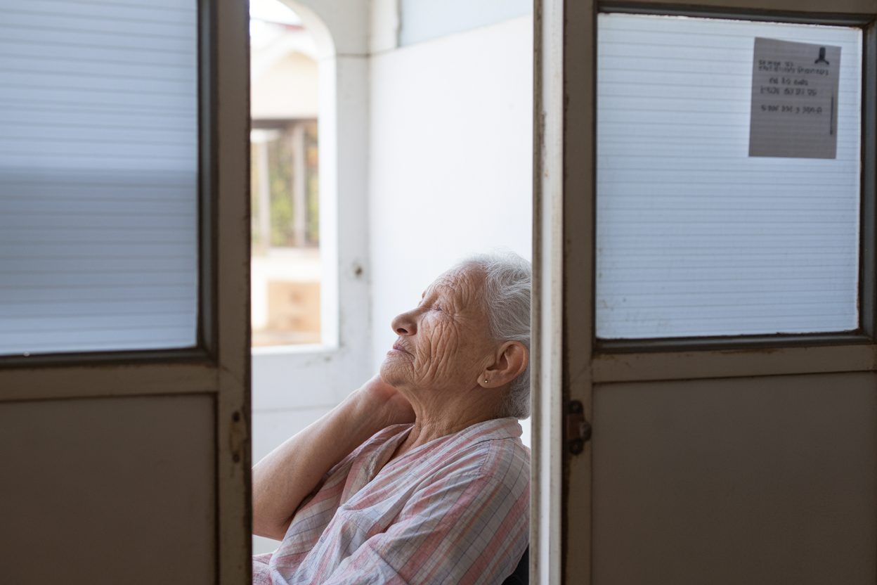 Personne âgée dans un intérieur pendant une période de forte chaleur estivale