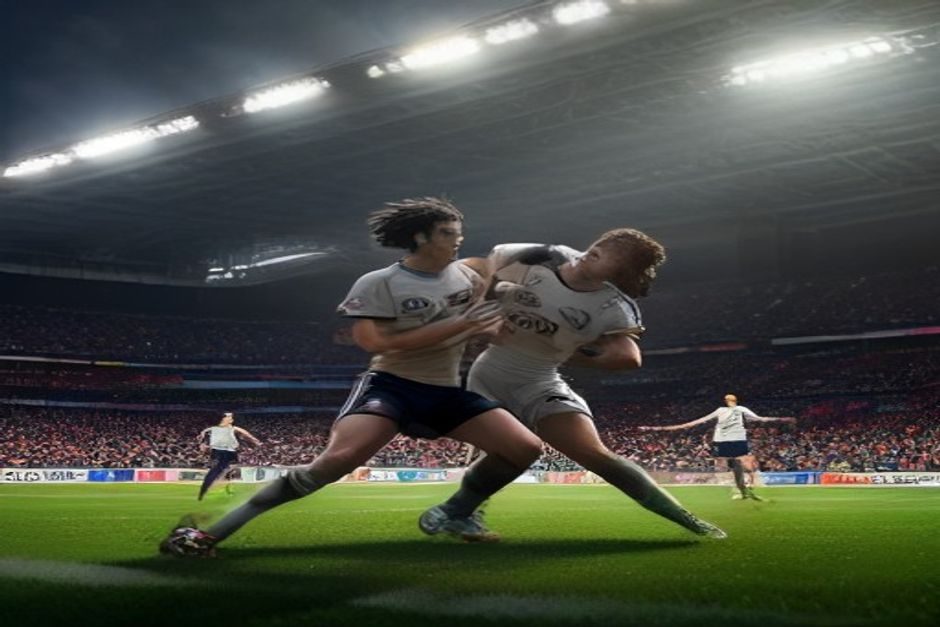 Joueurs en action lors d'un match de football professionnel en stade