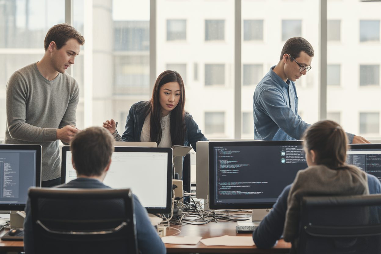 Les deeptech françaises lèvent 4,1 milliards d'euros en 2025, portées par Mistral AI et la souveraineté Équipe de développeurs travaillant sur des projets technologiques dans un espace de travail contemporain