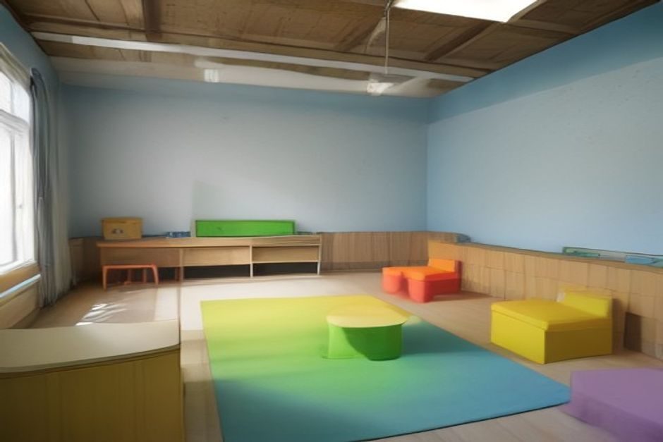 Enfants en bas âge dans une crèche, jouant et explorant un espace éducatif coloré