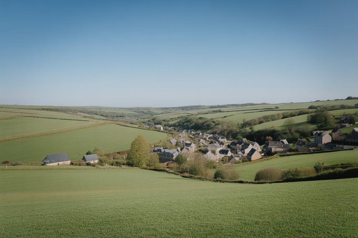 Bonjour la Normandie : le rendez-vous matinal qui rythme la région depuis 2026 Paysage rural normand avec villages et collines verdoyantes sous un ciel dégagé