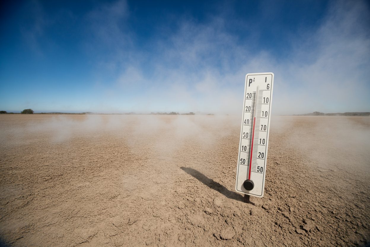 Canicule en Bretagne : vigilance jaune dans trois départements, 38 °C attendus cette semaine Thermomètre affichant des températures élevées sous un ciel dégagé et ensoleillé
