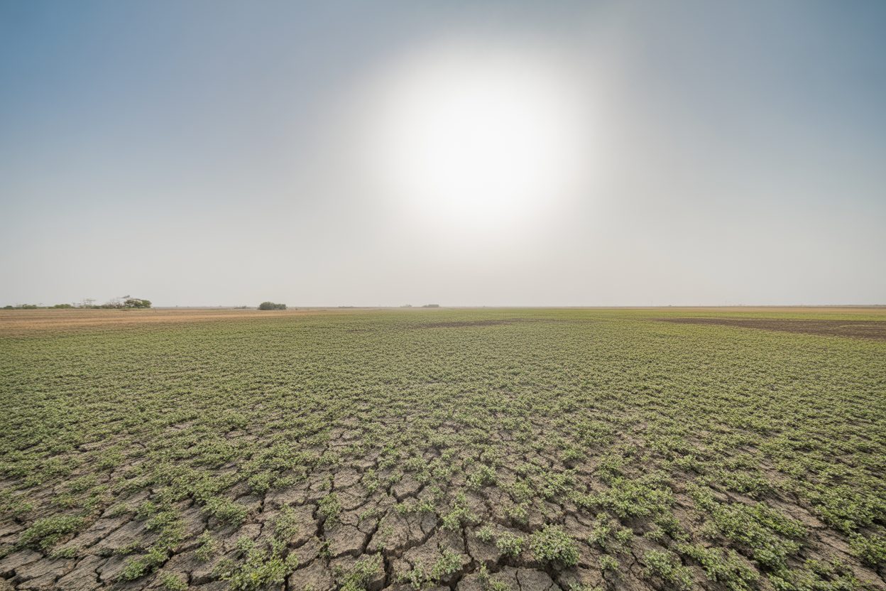Centre-Val de Loire : la cinquième canicule s'achève, 33 degrés encore attendus ce dimanche Paysage desséché sous une chaleur intense, avec terre craquelée et végétation flétrie