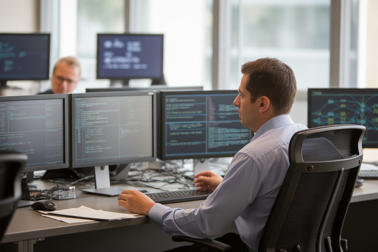 Cyberattaque Insee : 12 800 agents exposés, 145 millions d'enregistrements volés en France depuis 2023 Centre de cybersécurité avec écrans affichant des flux de données et alertes de menaces informatiques