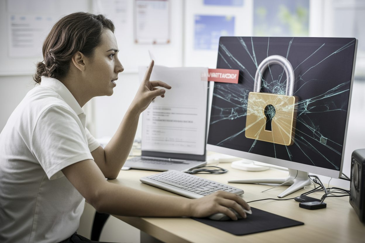 Cyberattaques en France : 23,5 millions de comptes exposés au T1 2026, l'Hexagone passe 2e mondial Ecran d'ordinateur affichant des alertes de securite et des notifications de violation de donnees