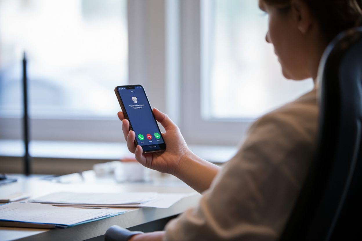 Démarchage interdit depuis le 11 août : pourquoi votre téléphone sonne encore et quels appels restent légaux Main tenant un téléphone affichant un appel entrant sur l'écran