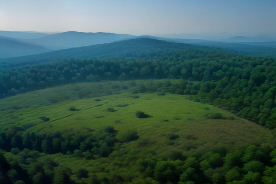 Paysage forestier ravagé par les flammes, avec zones calcinées et fumée s'échappant des foyers résiduels