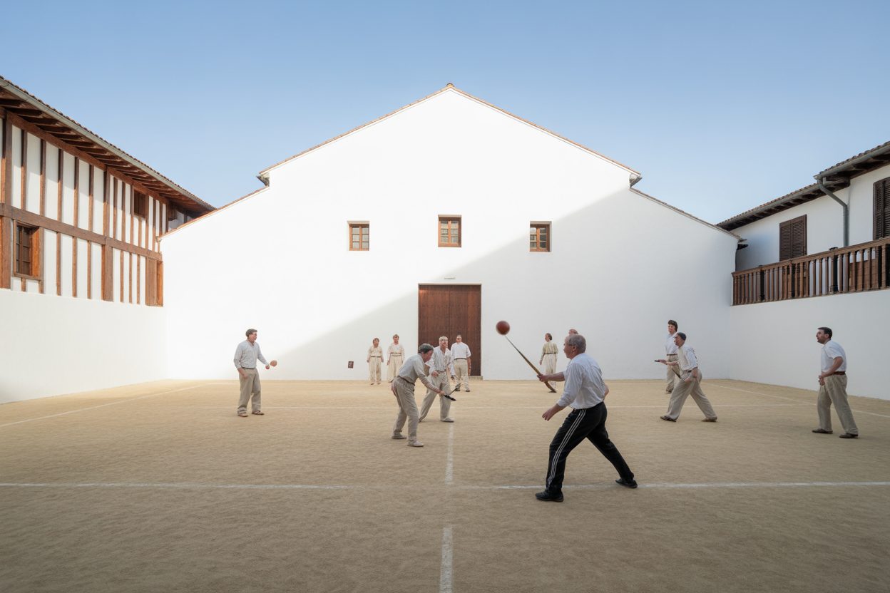 Le fronton de Saint-Pierre fête ses 120 ans : un mur qui fait vivre la culture basque depuis 1906 Joueurs en action sur un fronton basque, le mur blanc caractéristique du jeu de pelota