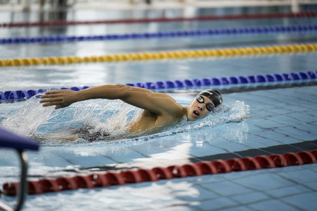 Le relais mixte 4x100 m 4 nages offre à la France son premier titre européen grâce à une remontée éclair de Grousset Nageur en action lors d'une epreuve de relais en bassin couvert