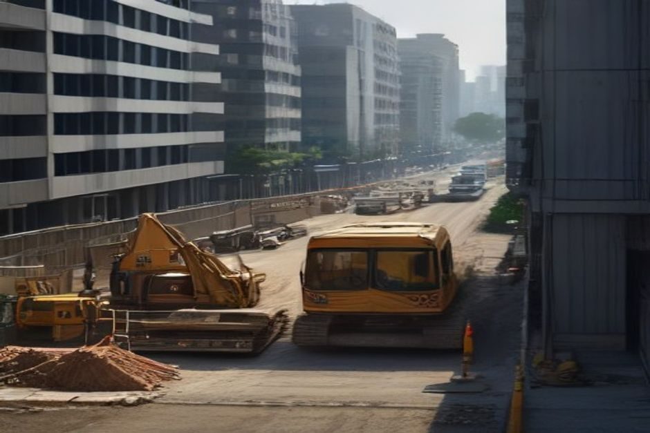 Le TZen 5 entre en chantier à Vitry : 9,5 km de bus électrique pour relier Paris à Choisy d'ici 2028 Chantier de construction en milieu urbain avec engins de terrassement et ouvriers en tenue de securite