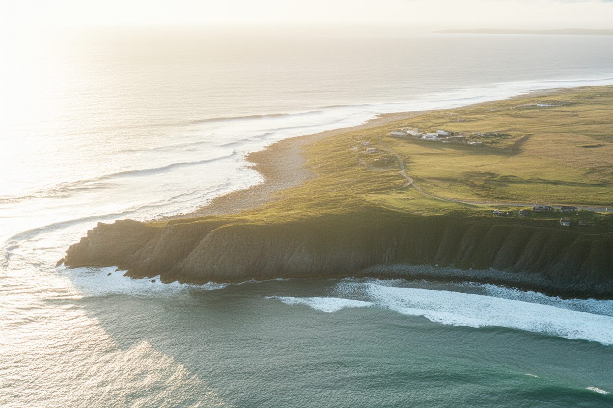 Côte rocheuse avec vagues déferlantes, illustrant les tensions entre préservation naturelle et aménagement littoral
