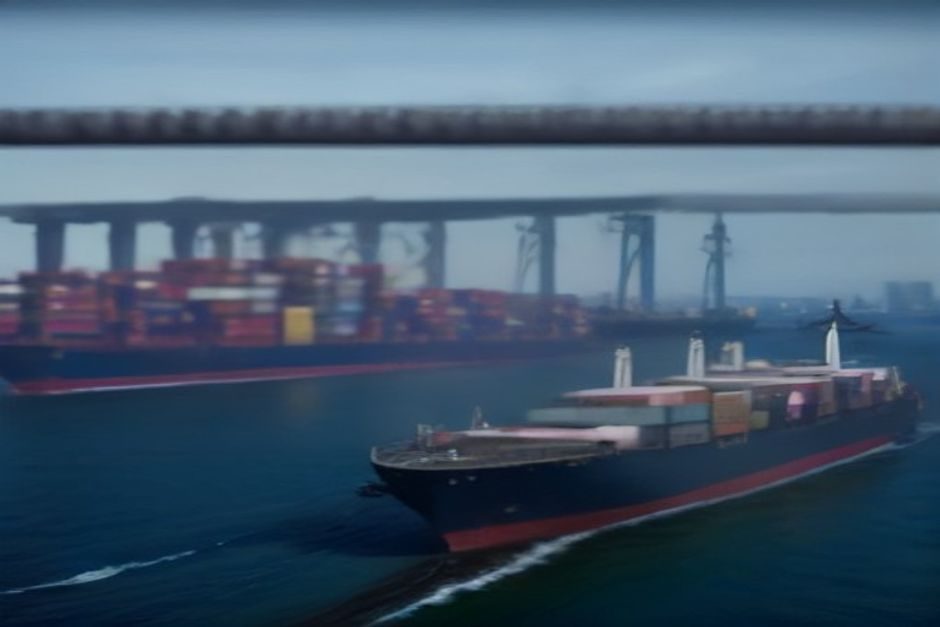 Activité portuaire avec conteneurs, grues de manutention et navires commerciaux en opération