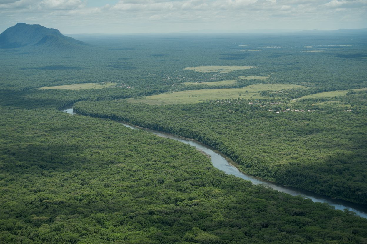 Maripasoula, 18 360 km² : la plus grande commune de France ouvre ses sentiers Paysage forestier amazonien traversé par un fleuve sinueux, illustrant l'immensité du territoire
