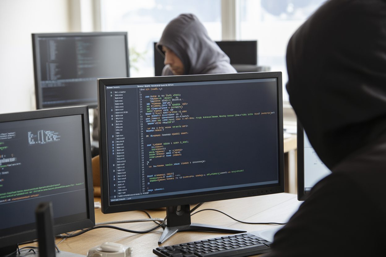 Mistral AI touché par une attaque supply chain : 5 Go de code source en vente à 25 000 dollars Écran d'ordinateur affichant du code source et des données numériques dans un environnement de cybersécurité