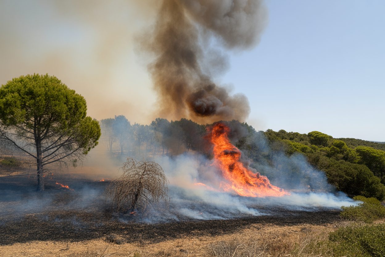 Neuf feux sur dix en Occitanie partent d'une main humaine : ce que révèlent les chiffres 2026 Flammes se propageant à travers une végétation sèche en région méditerranéenne