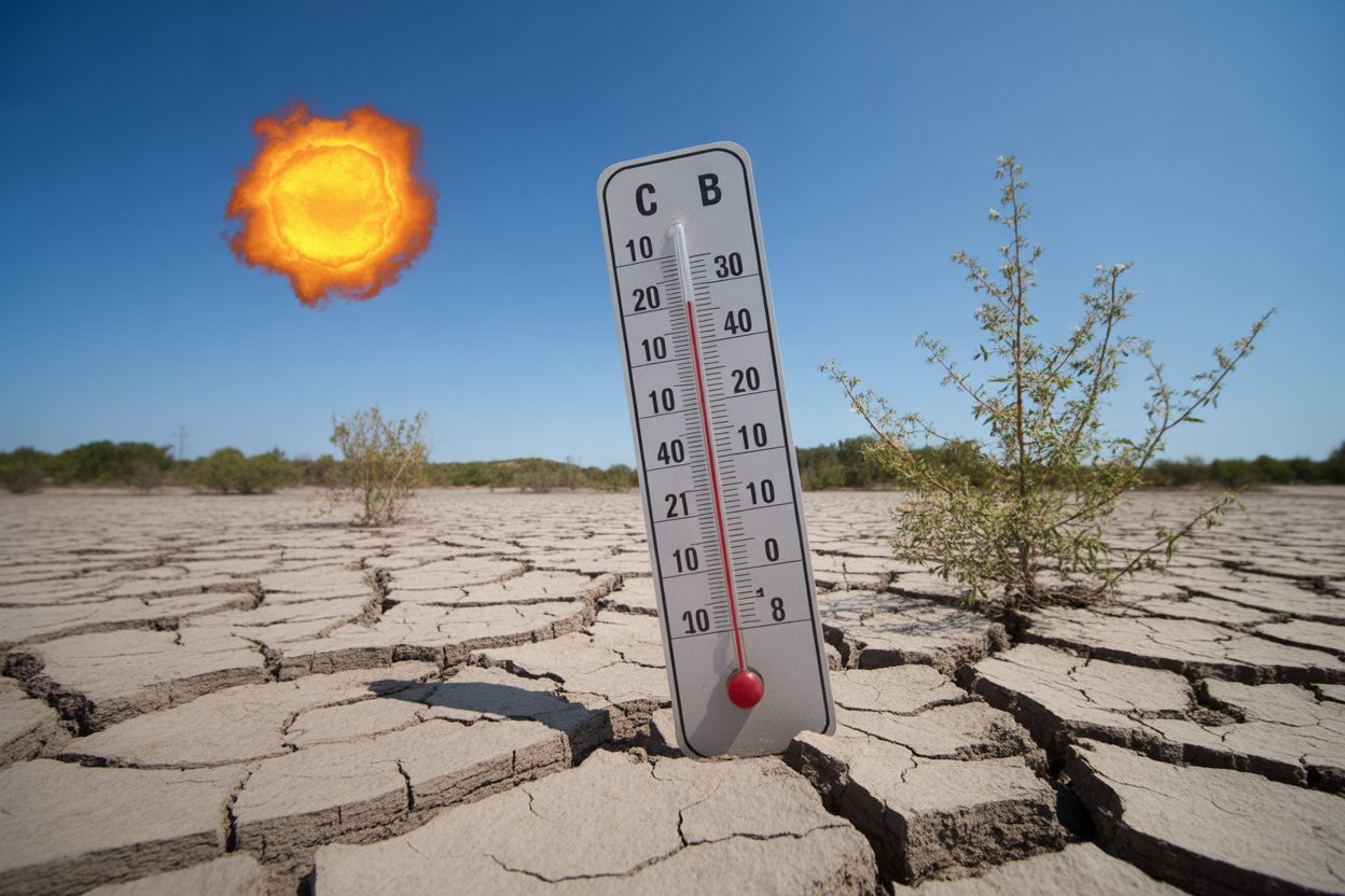Nouvelle canicule attendue cette semaine : 36 degrés prévus dans les Hauts-de-France Thermomètre affichant des températures extrêmes sous un soleil intense et un ciel dégagé