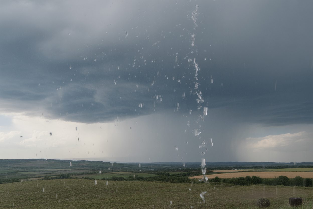 Orages violents en Occitanie : cinq départements en vigilance orange ce dimanche 9 août Ciel orageux avec nuages noirs massifs et pluies intenses sur le paysage rural