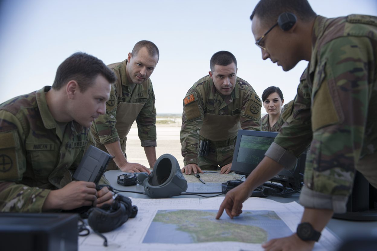 Pour préparer les guerres de 2040, l'armée française simule les conflits en wargames à l'École militaire Militaires en uniforme lors d'un exercice de simulation tactique autour de cartes et écrans