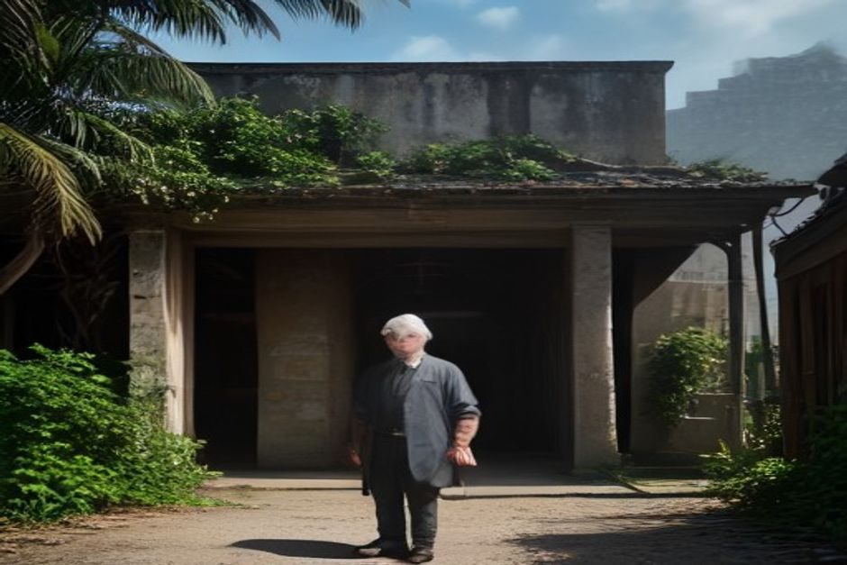 Quatre centenaires à Campêche depuis le début de l'année : Marceau Gène fête ses 100 ans Homme âgé face à un site historique témoignant des grands travaux d'infrastructure régionaux