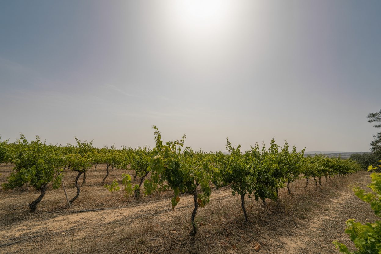 Vignoble affecté par la sécheresse et les conditions climatiques extrêmes
