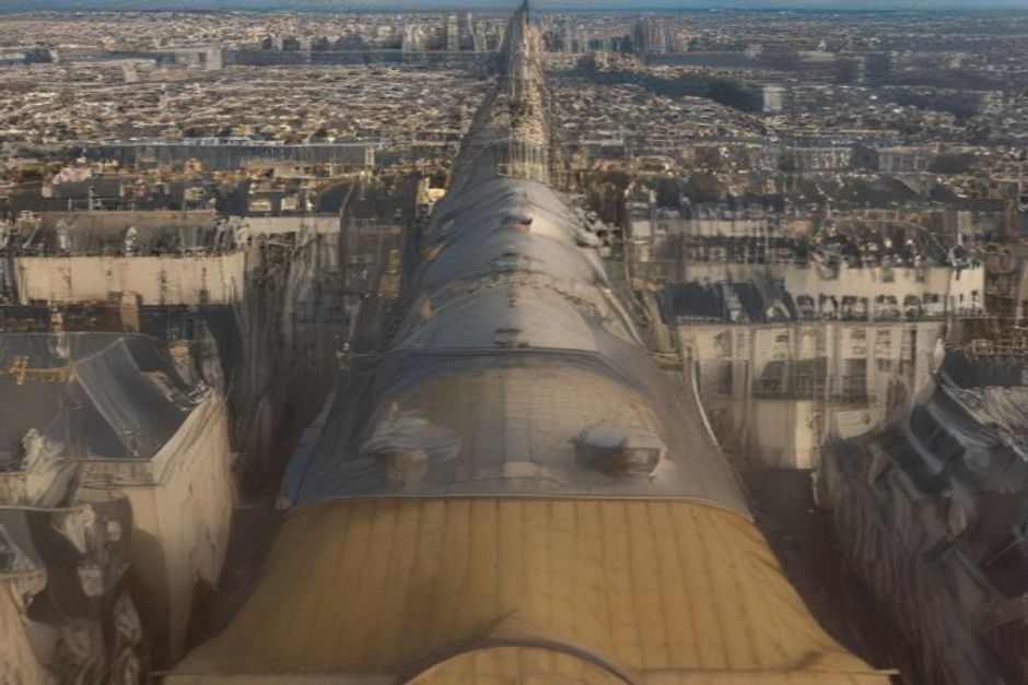 Simulateur de chute libre dans le 19e, toits cachés, acrobates aériens : Paris vu d'en haut Vue aérienne des toitures et cheminées de la capitale sous la lumière de l'après-midi