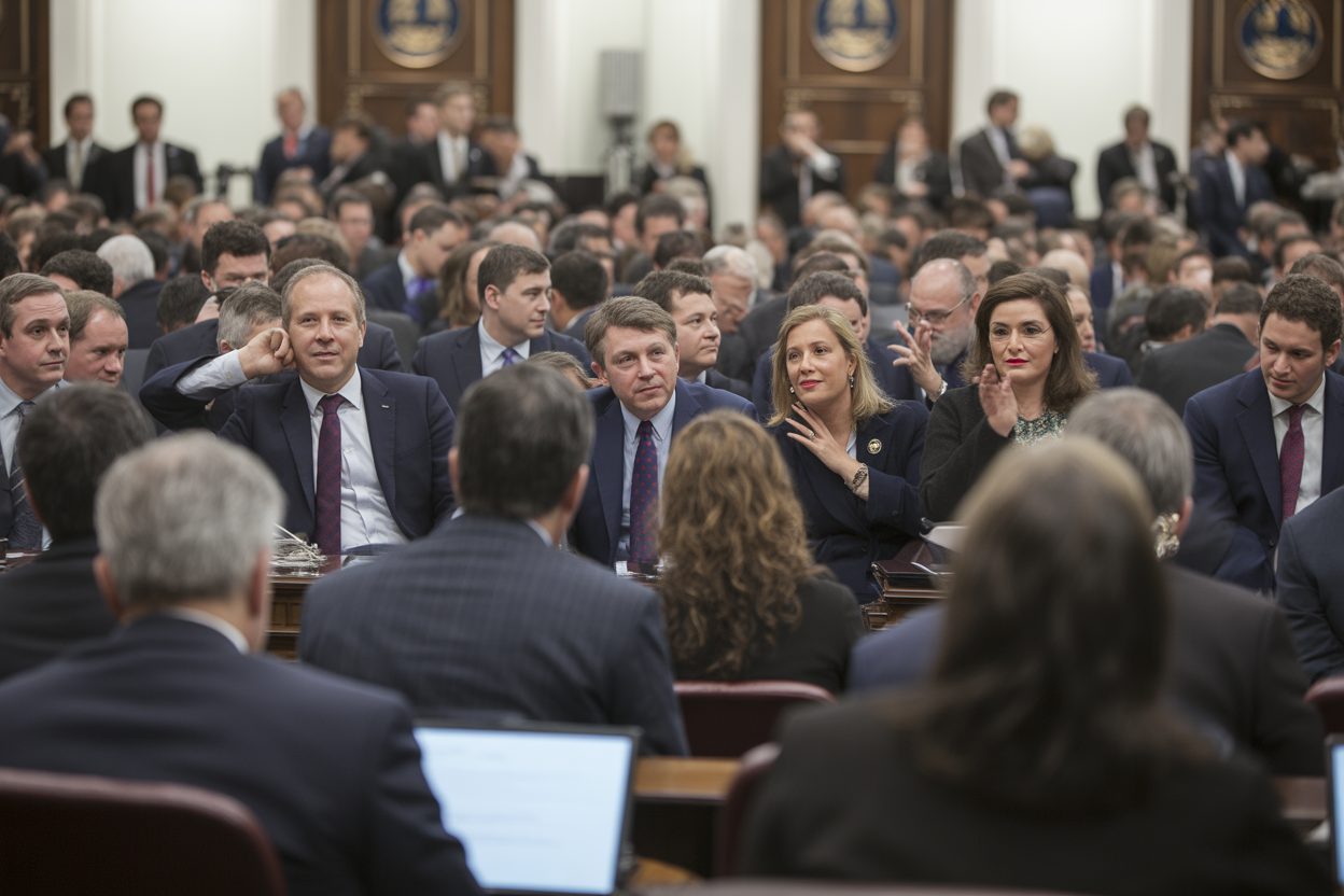Sous pression de guerre, la Chambre américaine adopte 1150 milliards de défense malgré divisions, Sénat incertain Hemicycle parlementaire lors d'une session legislative avec les elus en seance