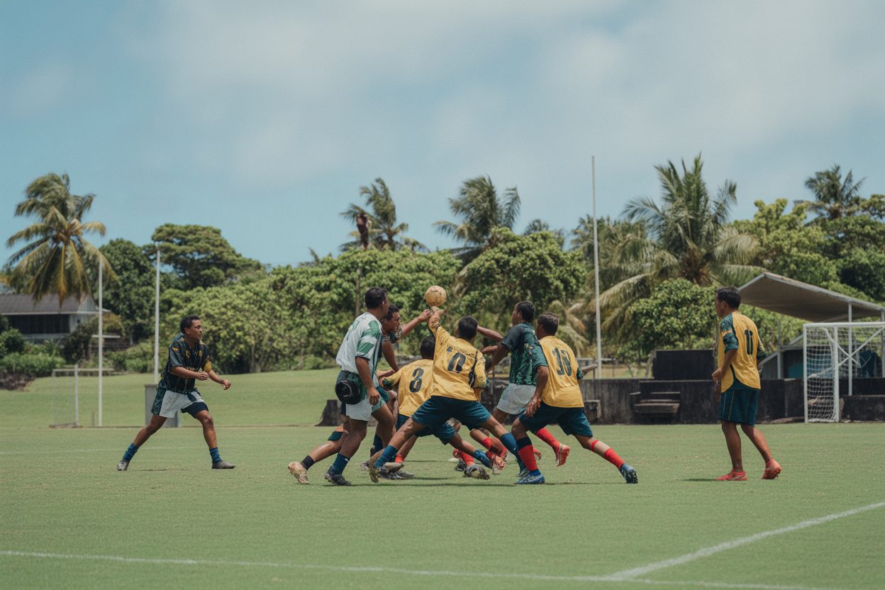 Tiga Sport éliminé de la Ligue des champions d'Océanie 2026 par les Salomonais Deux équipes s'affrontent lors d'un match de football sous un ciel tropical ensoleillé