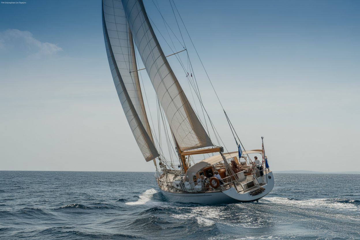 Voilier en navigation sur l'océan, toutes voiles dehors sous ciel dégagé