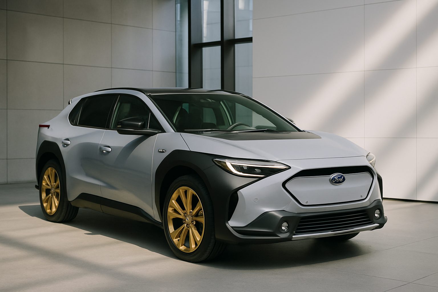 299 € par mois et des jantes dorées : Subaru mise sur l’électrique pour son retour au Mondial de Paris 2026 Véhicule électrique aux jantes dorées exposé dans un espace moderne et épuré