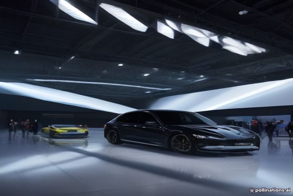 Visiteurs circulant entre les stands de véhicules lors d'un grand salon automobile international