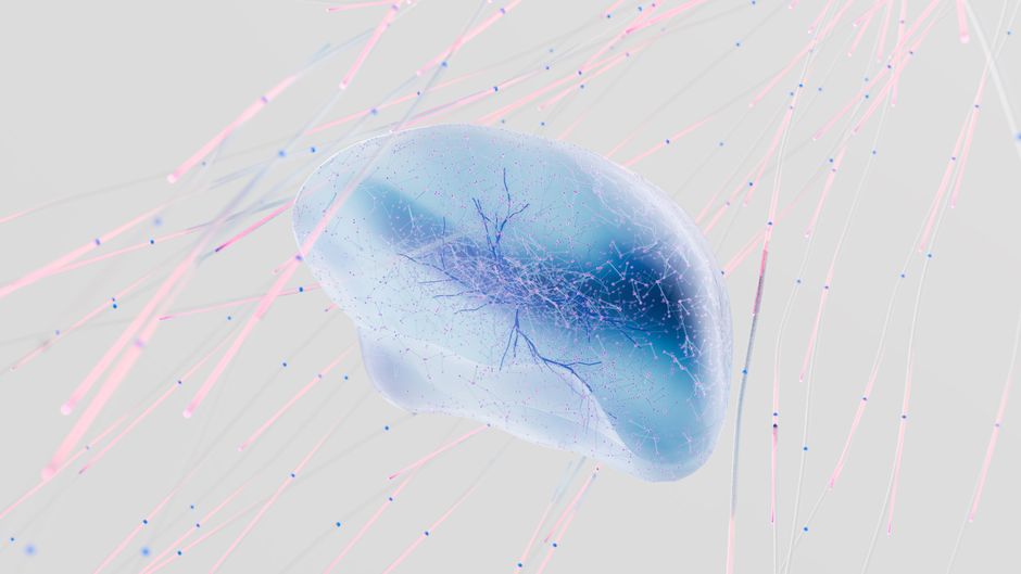 Représentation en trois dimensions d'un réseau de neurones avec connexions abstraites