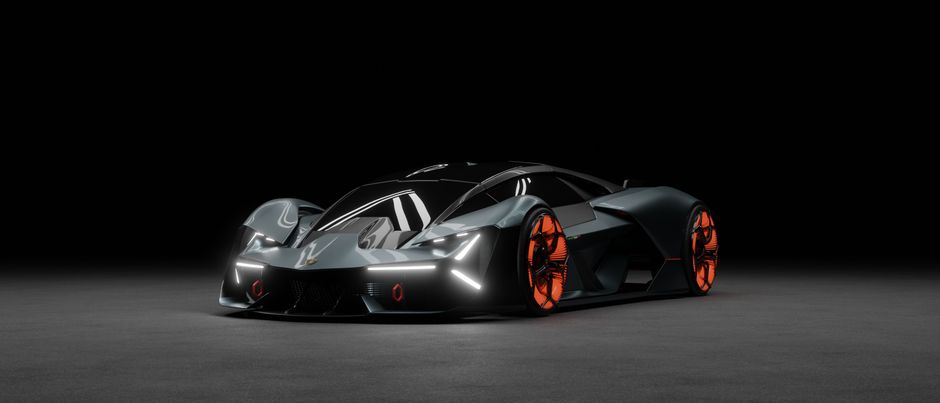 Rendu numérique d'une voiture de sport électrique futuriste en studio