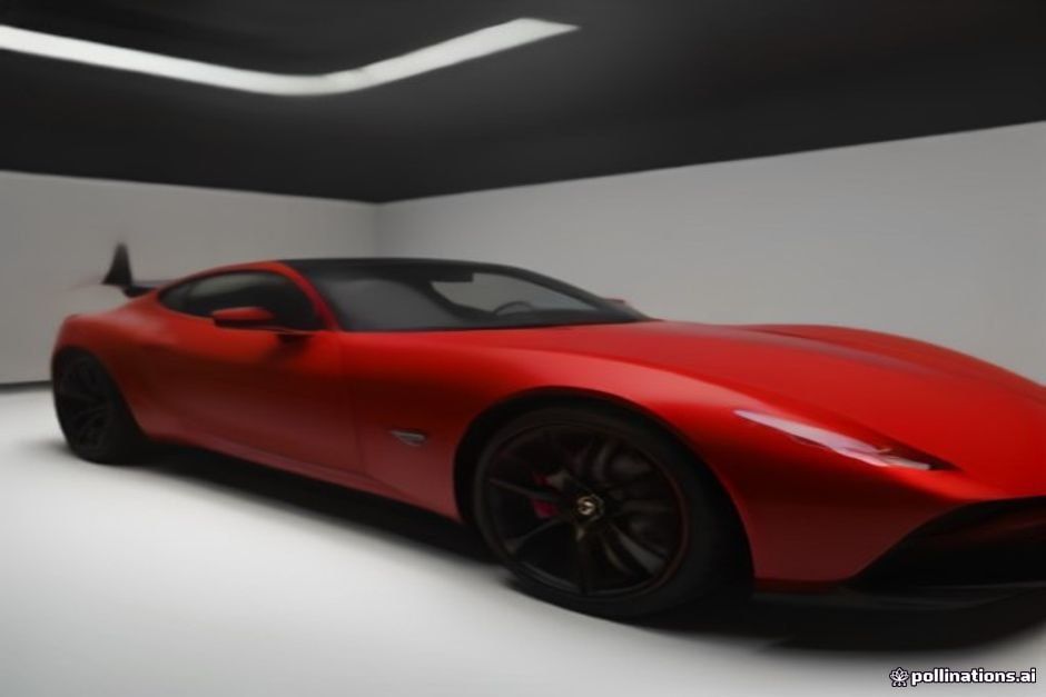 Voiture concept au design épuré et futuriste, carrosserie rouge éclatante en presentation Voiture concept au design épuré et futuriste, carrosserie rouge éclatante en presentation