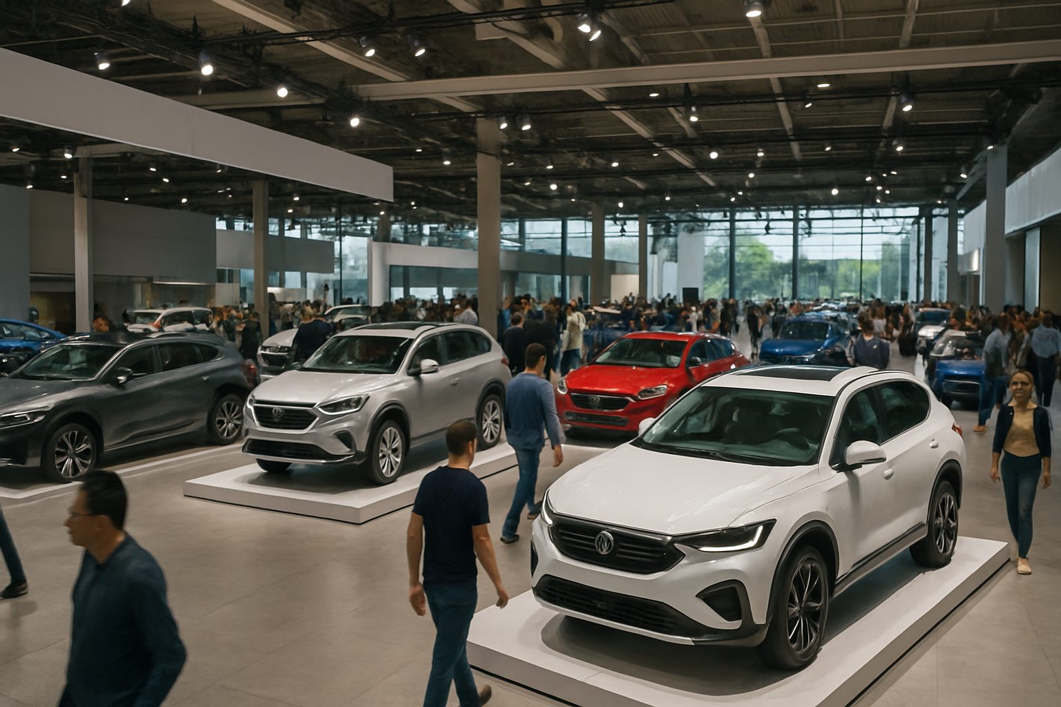 Mondial de l’Auto 2026 à Paris : les marques chinoises à voir, les dates et les tarifs pour visiter le salon Visiteurs deambulant entre les vehicules exposes dans un grand hall d'exposition automobile moderne et lumineux