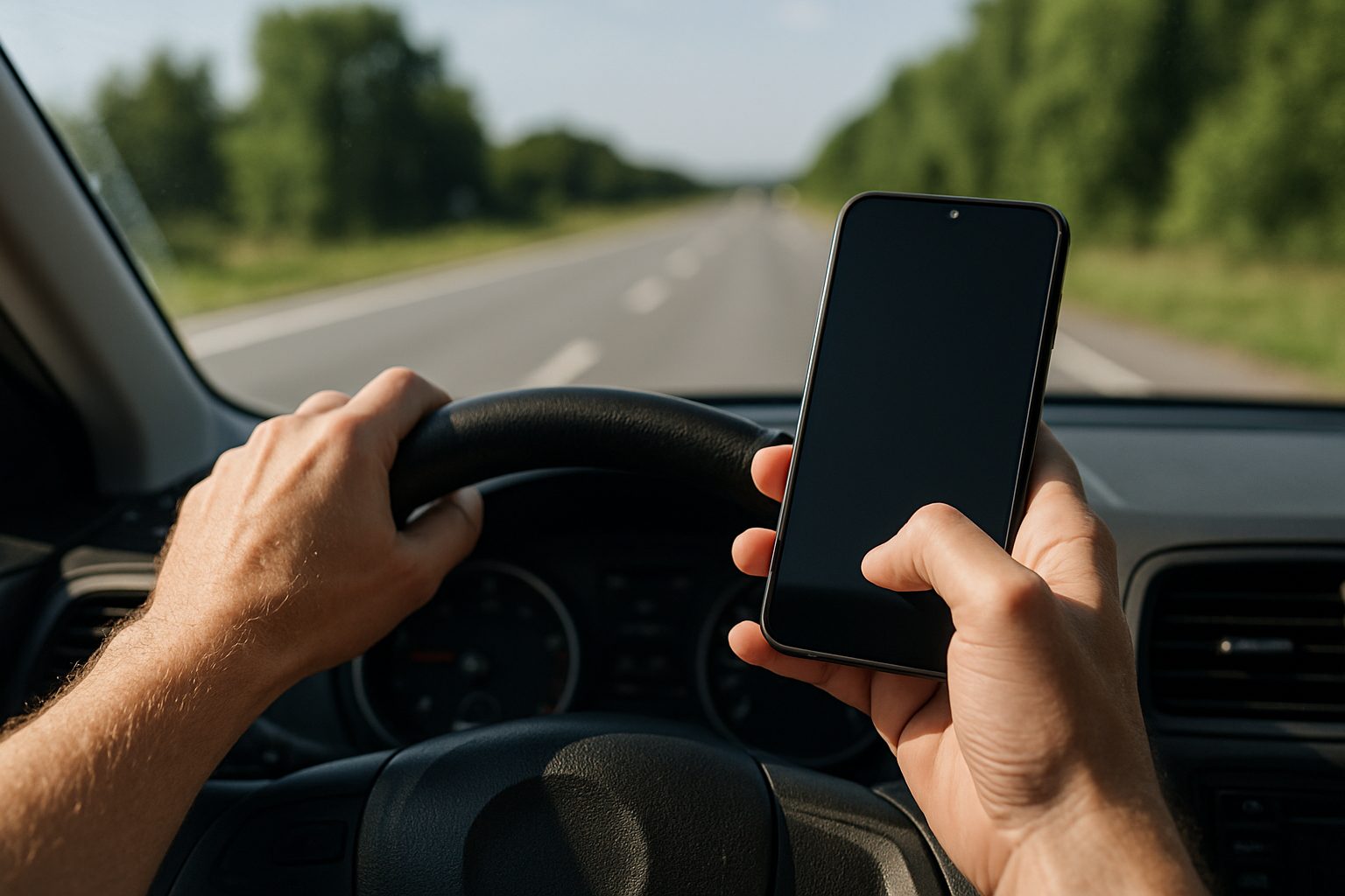 Téléphone au volant : les préfets invités à suspendre le permis jusqu'à 6 mois, même sans autre infraction Conducteur tenant un téléphone d'une main au volant d'un véhicule en circulation